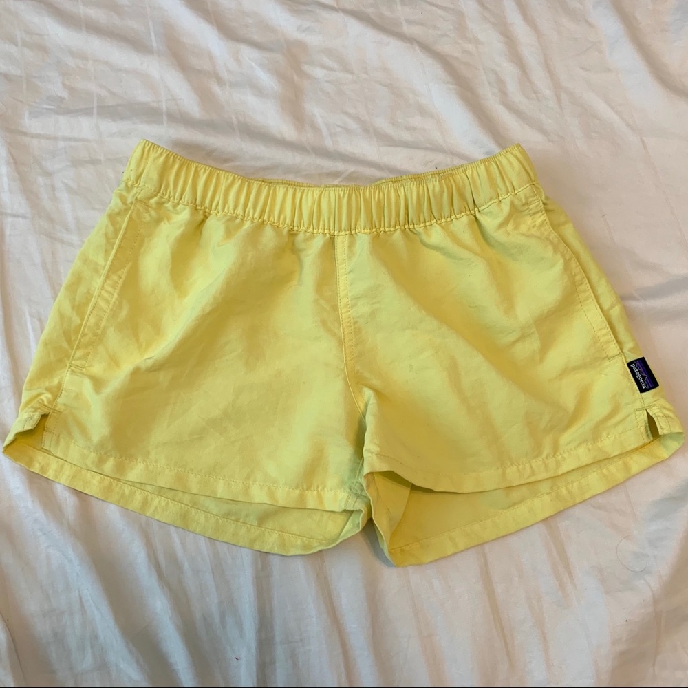 Patagonia Barely Baggies shorts, surfboard yellow